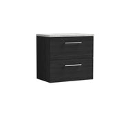 Nuie Arno 600mm Charcoal Black 2 Drawer worktop vanity unit with Bellato Grey Worktop