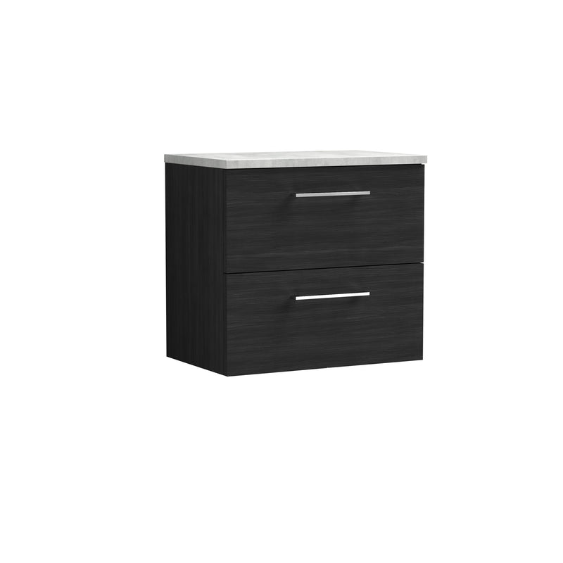 Nuie Arno 600mm Charcoal Black 2 Drawer worktop vanity unit with Bellato Grey Worktop