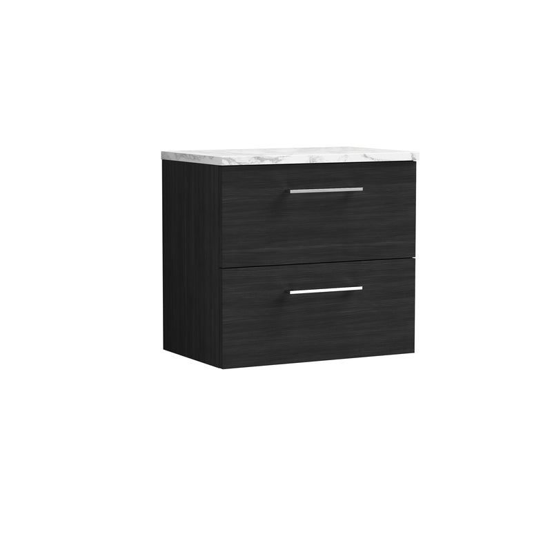 Nuie Arno 600mm Charcoal Black 2 Drawer worktop vanity unit with Carrara Laminate Worktop