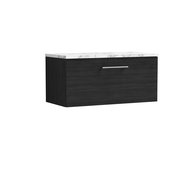 Nuie Arno 800mm Charcoal Black 1 Drawer worktop vanity unit with Carrara Laminate Worktop