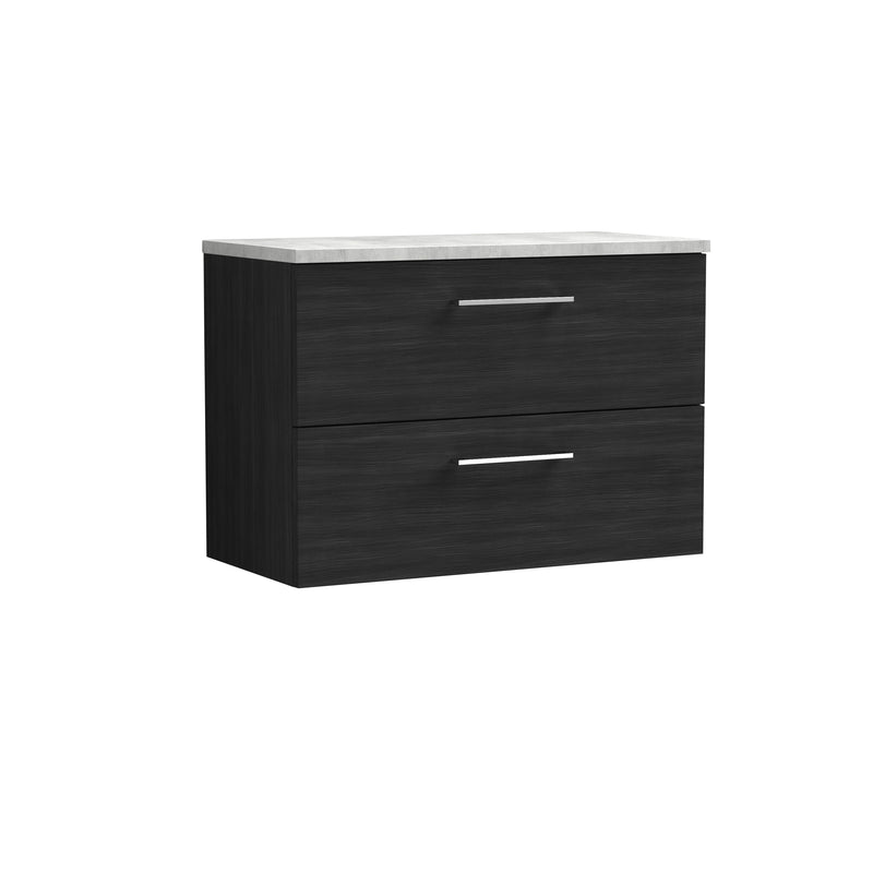 Nuie Arno 800mm Charcoal Black 2 Drawer worktop vanity unit with Bellato Grey Worktop