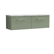 Nuie Arno 1200mm Satin Green 2 Drawer worktop vanity unit with Bellato Grey Worktop