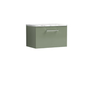 Nuie Arno 600mm Satin Green 1 Drawer worktop vanity unit with Carrara Laminate Worktop