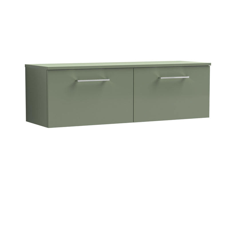 Nuie Arno 1200mm Satin Green 2 Drawer worktop vanity unit with Co-ordinating Worktop
