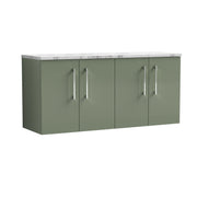 Nuie Arno 1200mm Satin Green 4 Door worktop vanity unit with Carrara Laminate Worktop