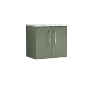 Nuie Arno 600mm Satin Green 2 Door worktop vanity unit with Carrara Laminate Worktop