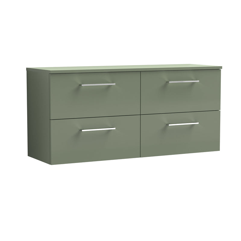 Nuie Arno 1200mm Satin Green 4 Drawer worktop vanity unit with Co-ordinating Worktop