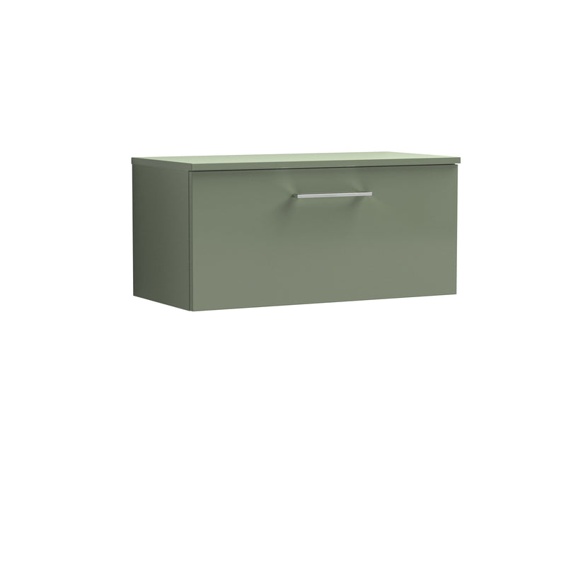 Nuie Arno 800mm Satin Green 1 Drawer worktop vanity unit with Co-ordinating Worktop