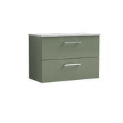 Nuie Arno 800mm Satin Green 2 Drawer worktop vanity unit with Bellato Grey Worktop
