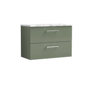 Nuie Arno 800mm Satin Green 2 Drawer worktop vanity unit with Carrara Laminate Worktop
