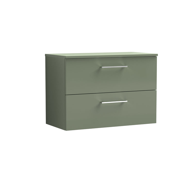 Nuie Arno 800mm Satin Green 2 Drawer worktop vanity unit with Co-ordinating Worktop