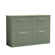 Nuie Arno 1200mm Satin Green 4 Drawer floor standing worktop vanity unit
