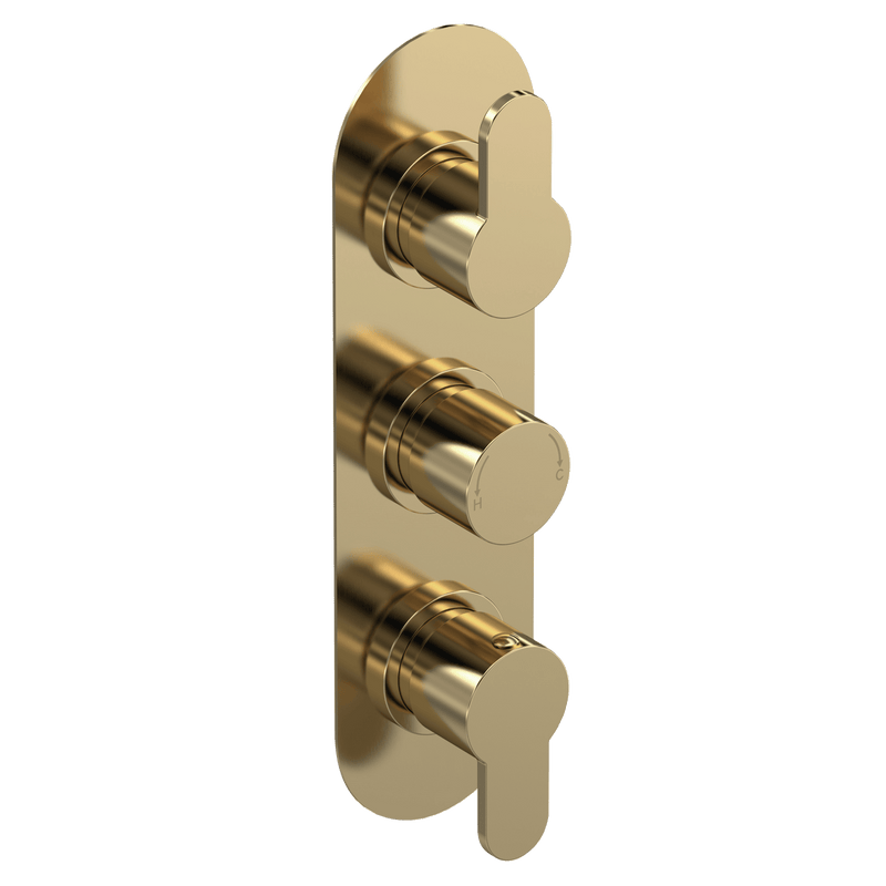 Nuie Arvan Triple Concealed Thermostatic Shower Valve with Diverter 3 Outlet Brushed Brass — ARV8TR03