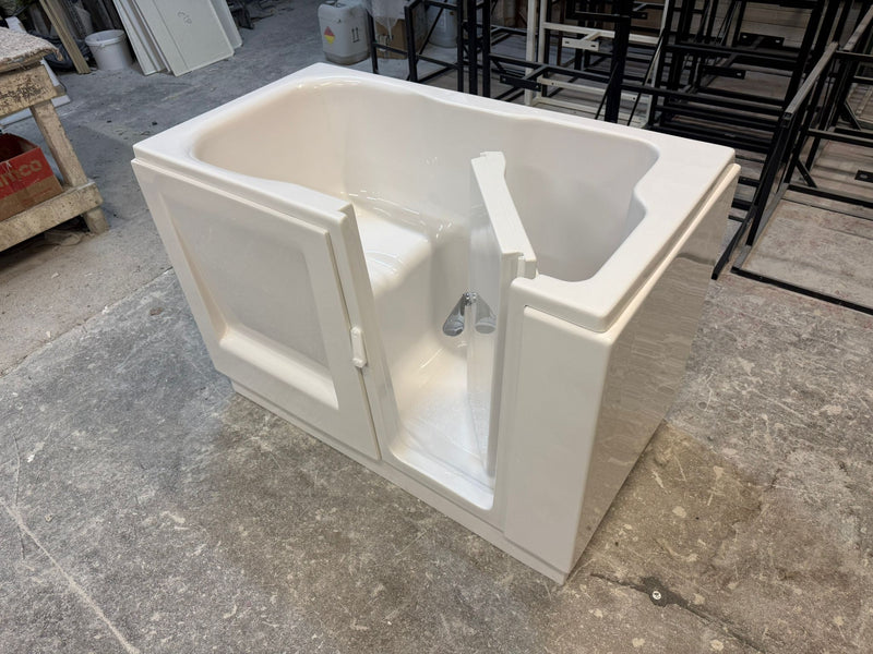 Adagio Flat Top walk-in bath with inward-opening door open showing low threshold entry
