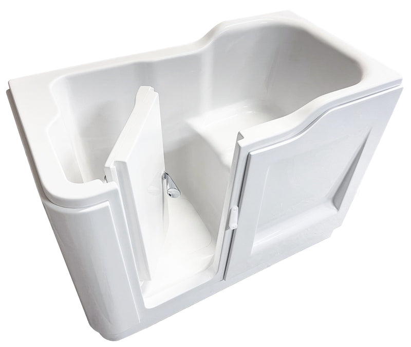 Adagio Round walk-in bath viewed from above showing integral contoured seat
