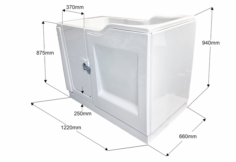 Adagio Round walk-in bath 1220mm x 660mm dimensions diagram