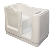 Adagio Round walk-in bath with door fully open showing low threshold entry