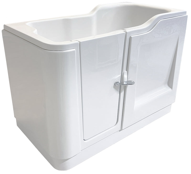 Adagio Round walk-in bath side profile showing rounded outer end and front panel