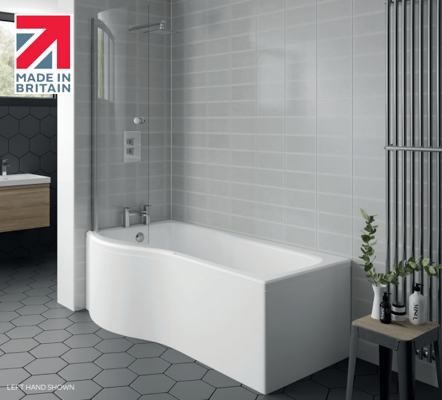 Kartell K-VIT Oblique P-Shaped Shower Bath 1700 x 850mm Left Hand (BAT160OBB)