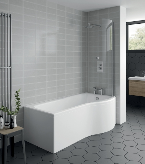 Kartell K-VIT Oblique P-Shaped Shower Bath 1700 x 850mm Right Hand (BAT161OBB)