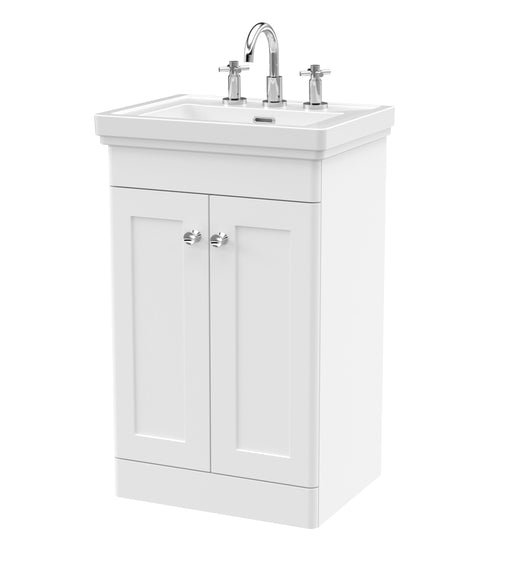 Nuie Classique Floor Standing Vanity Unit with 3 Tap Hole Ceramic Basin - White cabinet