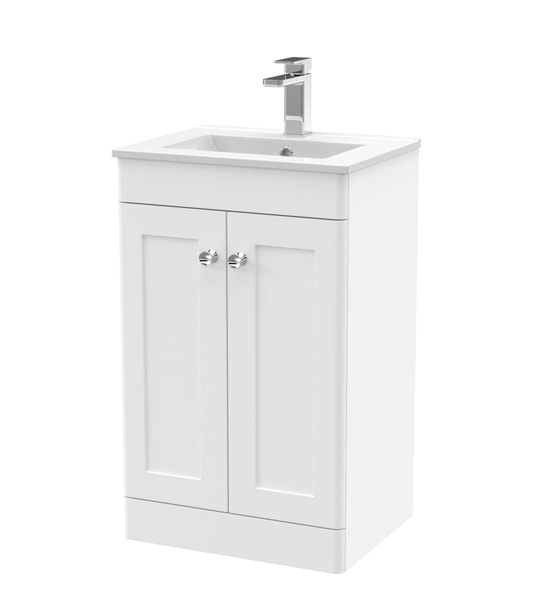 Nuie Classique Floor Standing Vanity Unit with Minimalist Basin - White