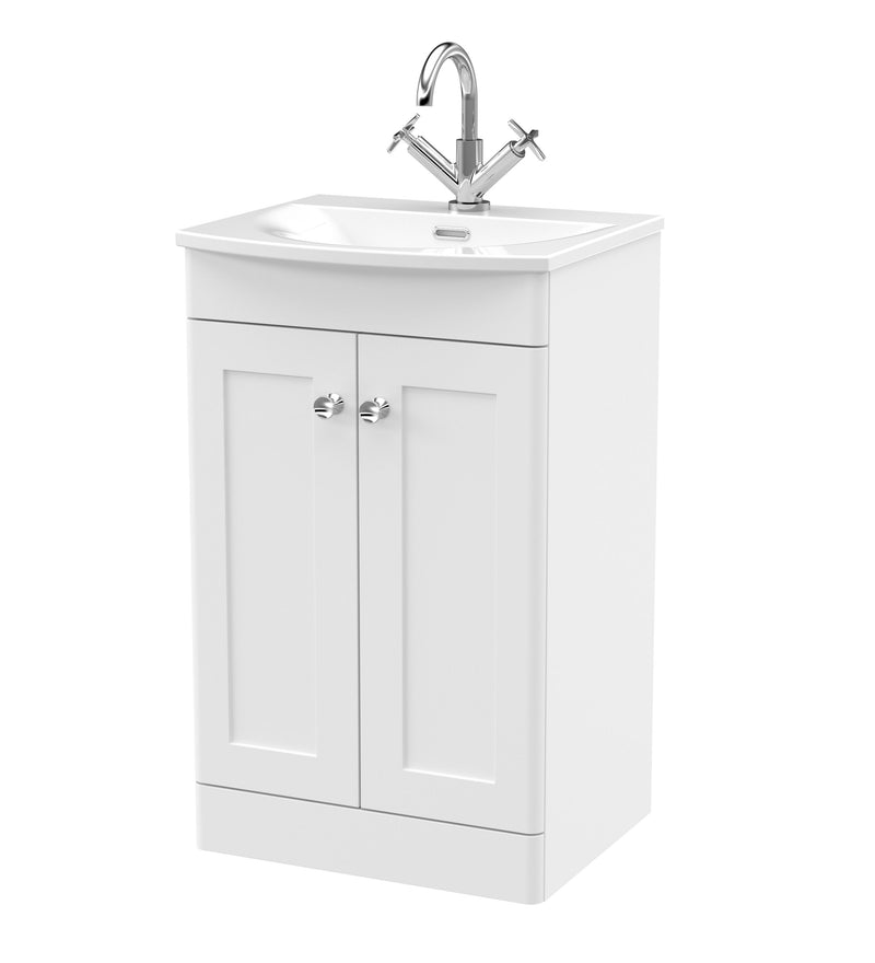 Nuie Classique Floor Standing Vanity Unit with Curved Basin - White