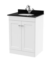 Nuie Classique Floor Standing Round Marble Basin - White cabinet, Black Marble