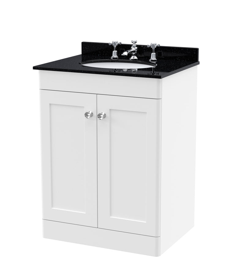 3TH Round Marble Basin FS - White cabinet, Black Marble