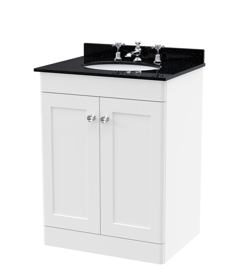 3TH Round Marble Basin FS - White cabinet, Black Marble