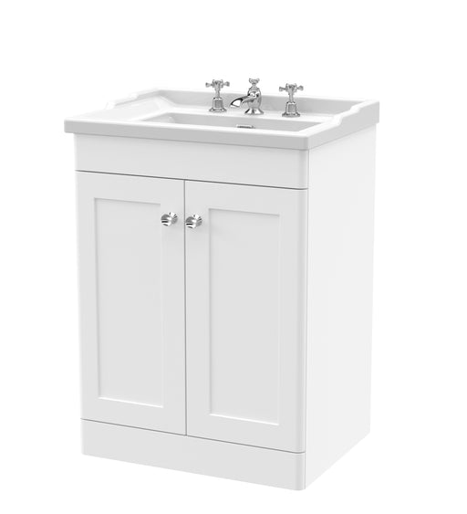Nuie Classique Floor Standing Vanity Unit with 3 Tap Hole Traditional Basin - White