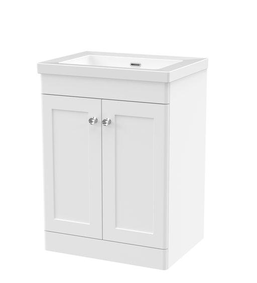 Nuie Classique Floor Standing Vanity Unit with No Tap Hole Fireclay Basin - White cabinet