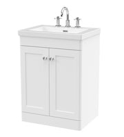 Nuie Classique Floor Standing Vanity Unit with 3 Tap Hole Contemporary Basin - White