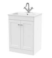 Nuie Classique Floor Standing Vanity Unit with White Stone Basin - White
