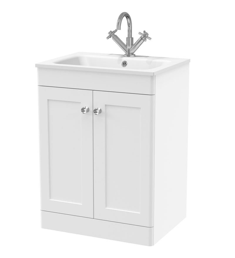 Nuie Classique Floor Standing Vanity Unit with White Stone Basin - White