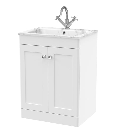 Nuie Classique Floor Standing Vanity Unit with Marble Stone Basin - White