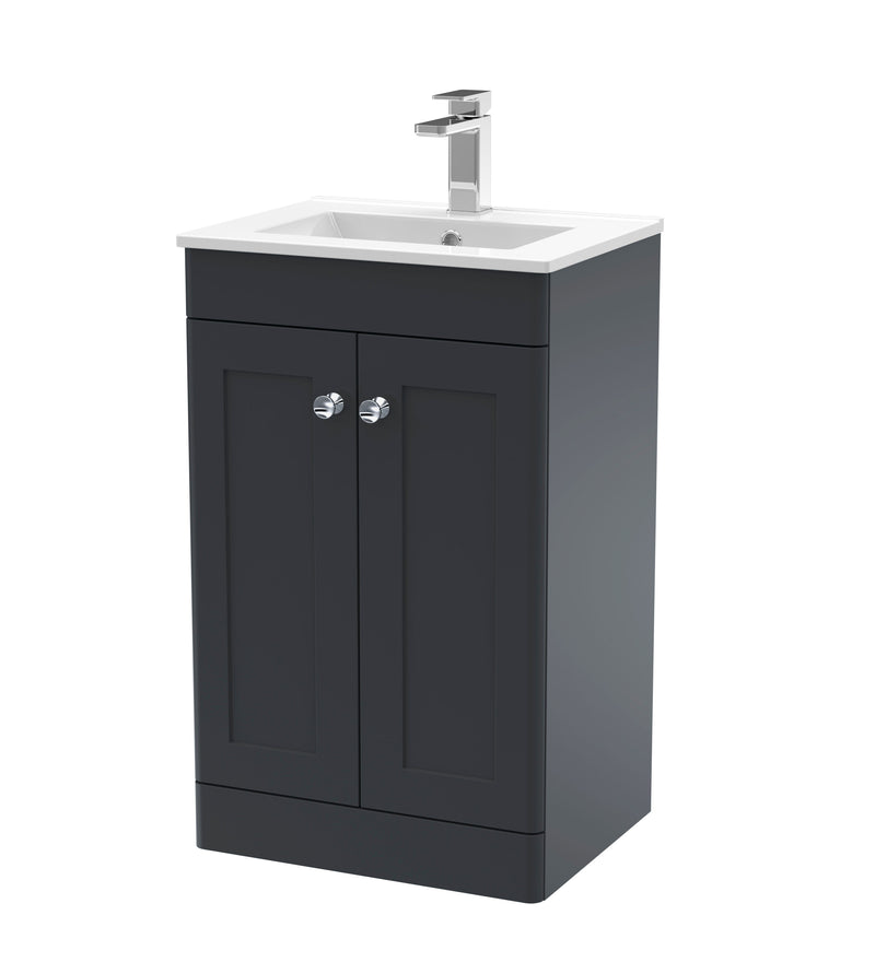 Nuie Classique Floor Standing Vanity Unit with Minimalist Basin - Soft Black
