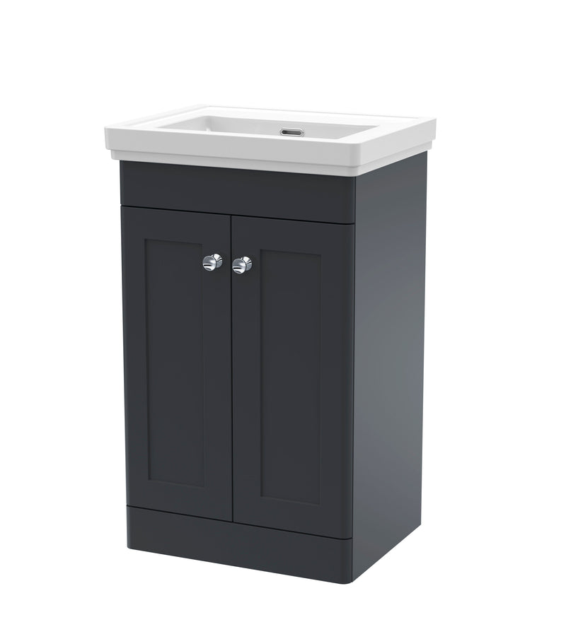 Nuie Classique Floor Standing Vanity Unit with Fireclay Basin (No Tap Hole) - Soft Black