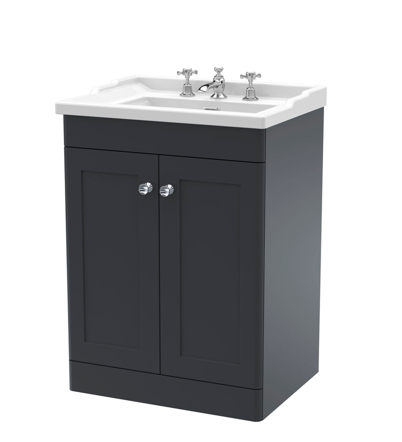 Nuie Classique Floor Standing Vanity Unit with 3 Tap Hole Traditional Basin - Soft Black