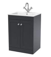 Nuie Classique Floor Standing Vanity Unit with White Stone Basin - Soft Black