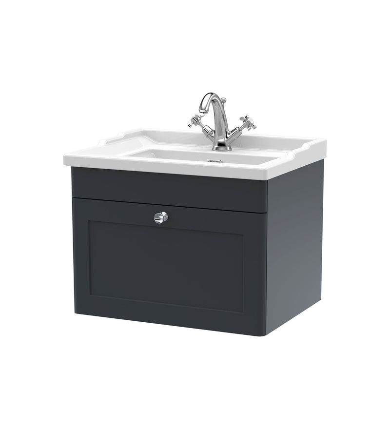 Nuie Classique Wall Hung Vanity Unit with Traditional Basin - Soft Black