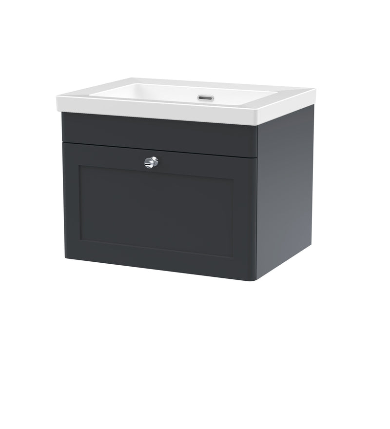 Nuie Classique Wall Hung Vanity Unit with No Tap Hole Fireclay Basin - Soft Black cabinet
