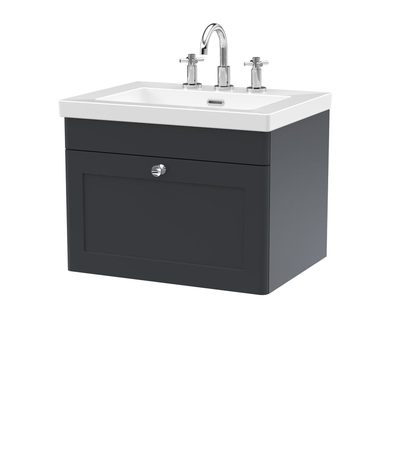 Nuie Classique Wall Hung Vanity Unit with 3 Tap Hole Contemporary Basin - Soft Black