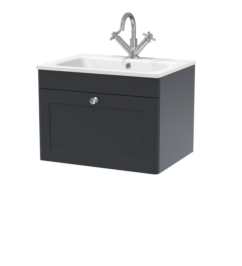 Nuie Classique Wall Hung Vanity Unit with White Stone Basin - Soft Black