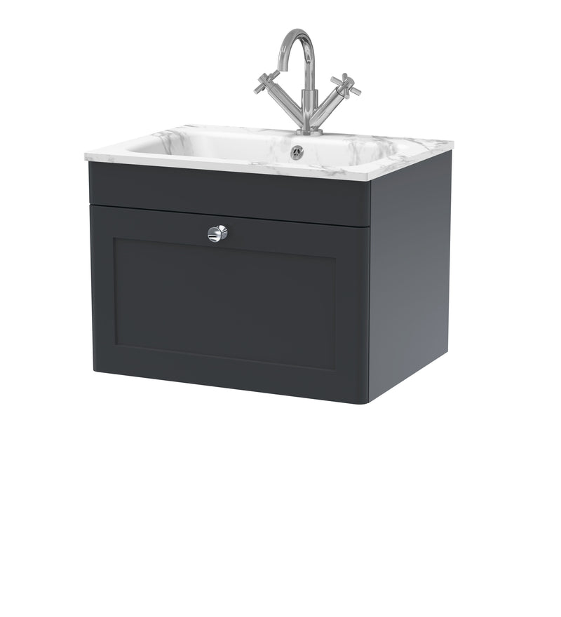 Nuie Classique Wall Hung Vanity Unit with Marble Stone Basin - Soft Black