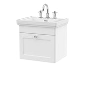 Nuie Classique Wall Hung Vanity Unit with 3 Tap Hole Ceramic Basin - White cabinet