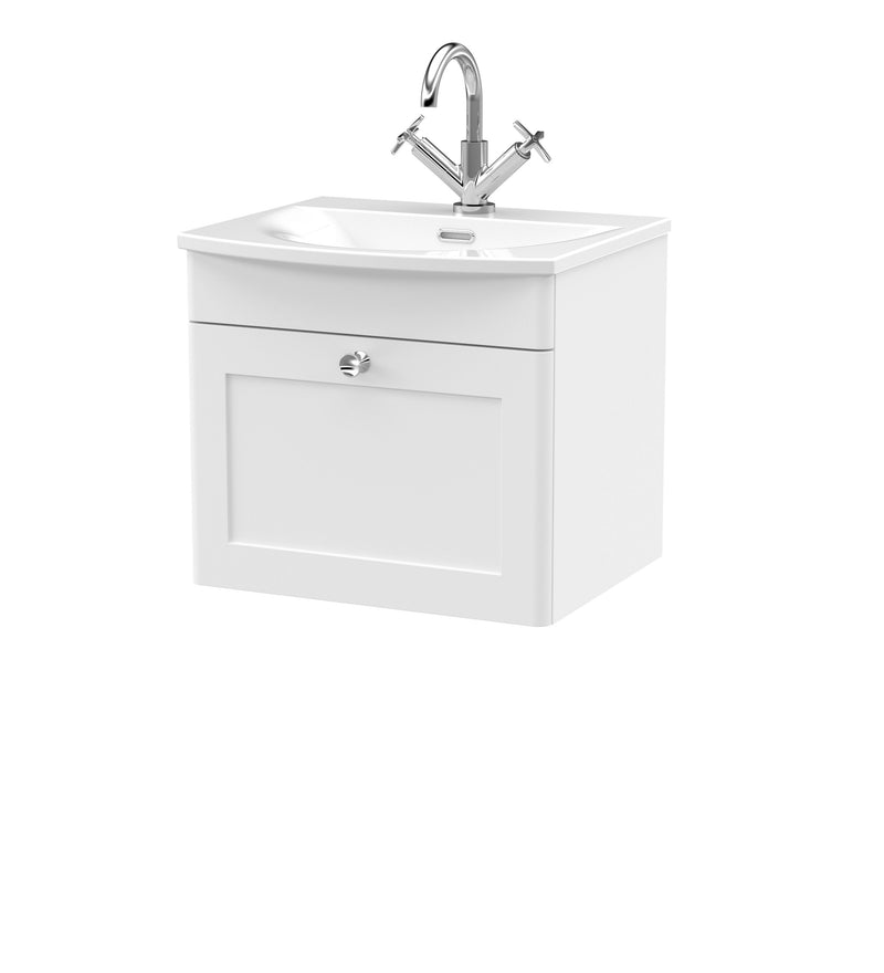 Nuie Classique Wall Hung Vanity Unit with Curved Basin - White