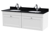 Twin Round Marble Basin WH - White cabinet, Black Marble