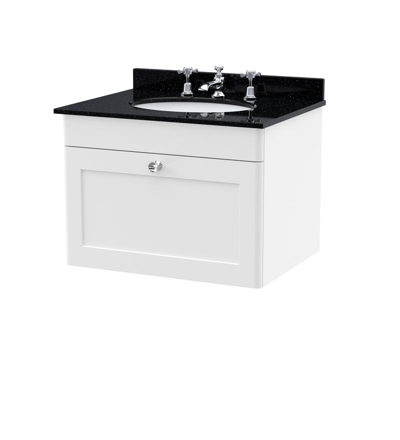 3TH Round Marble Basin WH - White cabinet, Black Marble