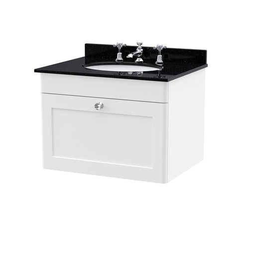 3TH Round Marble Basin WH - White cabinet, Black Marble